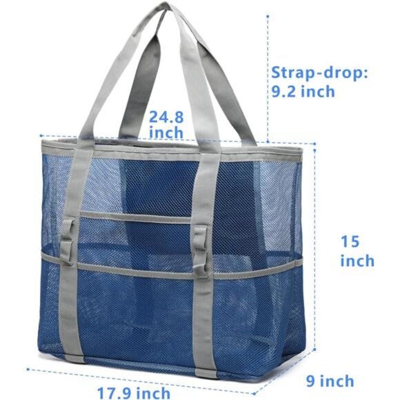 Mesh Beach Bag Family - Beach Tote 9 Pockets Beach Towel Bag - Picture 6 of 7